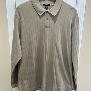 Alfani Tan Textured Polo Shirt Long Sleeve